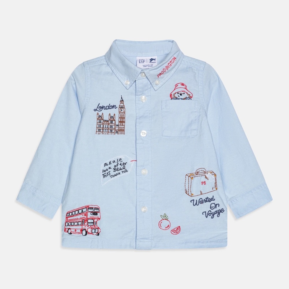 GAP Baby & Toddler Paddington Bear Embroidered Oxford Shirt - Size 2 - London